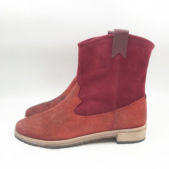 MATT BERNSON Cassidy Western Rustic Burgundy Suede Ankle Boots Womens 9.5 - Picture 3 of 13